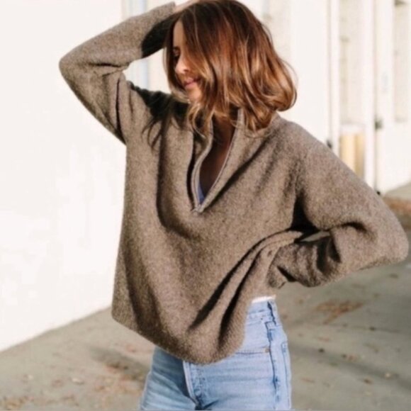 Jenni Kayne Wool Boucle Half Zip Pullover Sweater Brown Size S - Picture 2 of 16